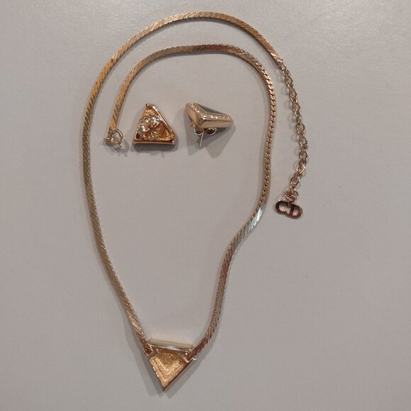 Christian Dior Triangle Necklace & Earings - Picture 2 of 2